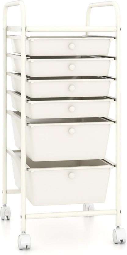 6-Drawer Rolling Storage Cart - Classroom Organization on Wheels w/Removable Plastic Drawers, Mobile Art Craft Cart for School Paper Home Office, Utility Cart with Drawers (Yellow)