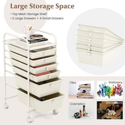 6-Drawer Rolling Storage Cart - Classroom Organization on Wheels w/Removable Plastic Drawers, Mobile Art Craft Cart for School Paper Home Office, Utility Cart with Drawers (Yellow)