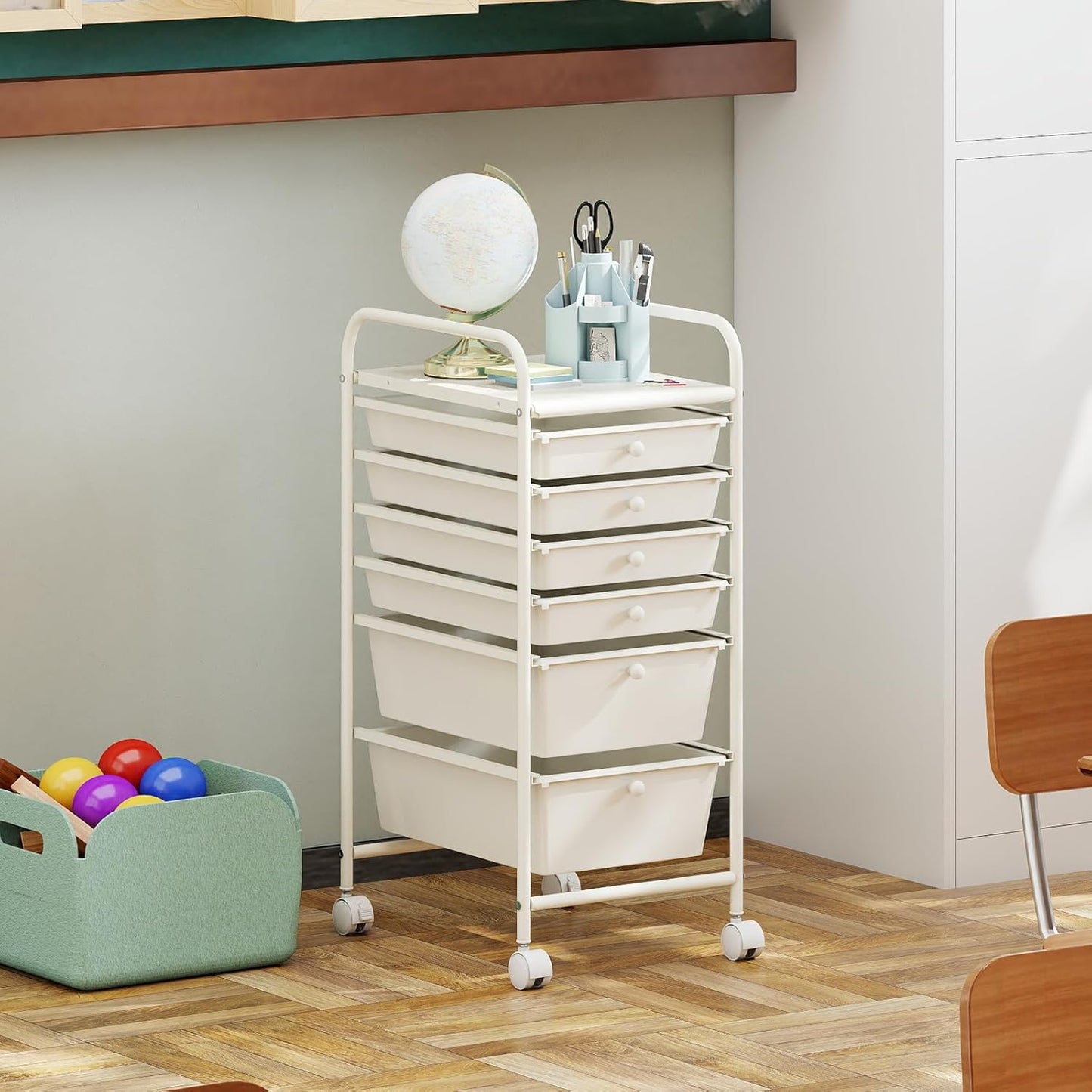 6-Drawer Rolling Storage Cart - Classroom Organization on Wheels w/Removable Plastic Drawers, Mobile Art Craft Cart for School Paper Home Office, Utility Cart with Drawers (Yellow)