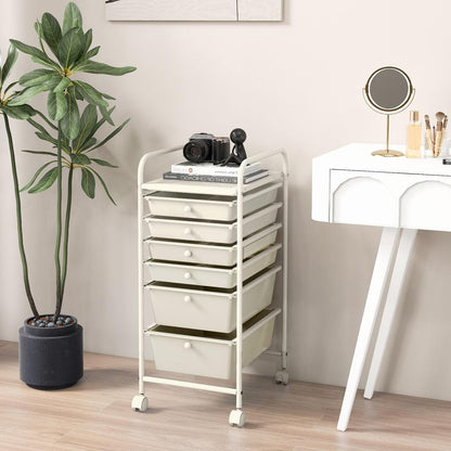 6-Drawer Rolling Storage Cart - Classroom Organization on Wheels w/Removable Plastic Drawers, Mobile Art Craft Cart for School Paper Home Office, Utility Cart with Drawers (Yellow)