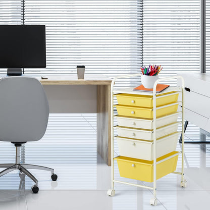 6-Drawer Rolling Storage Cart - Classroom Organization on Wheels w/Removable Plastic Drawers, Mobile Art Craft Cart for School Paper Home Office, Utility Cart with Drawers (Yellow)