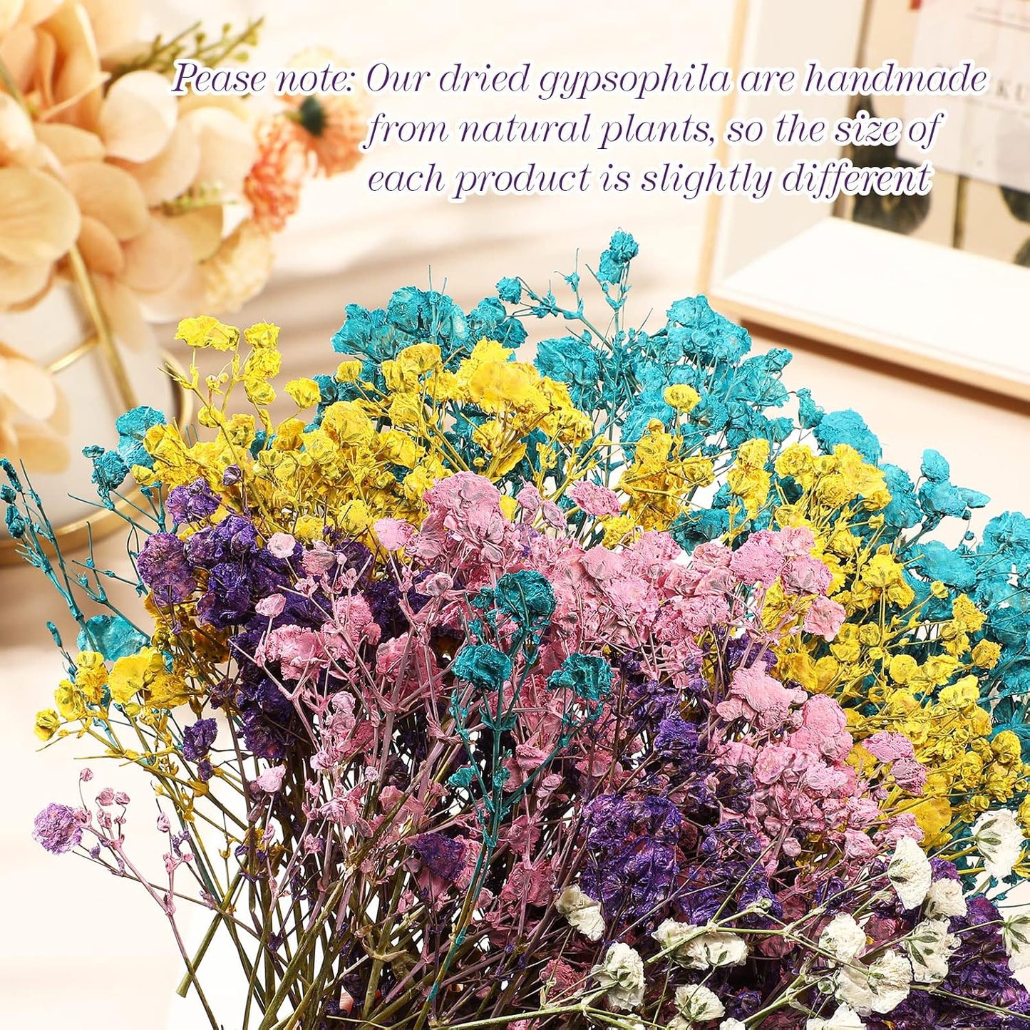 100 Pcs Mini Dried Babys Breath Flowers Bulk for Resin Art DIY Craft Dried Natural Gypsophila Branches for Wedding Card Making, Gifts Wrap, Pressed Baby's Breath Flowers Bouquet, 5 Colors