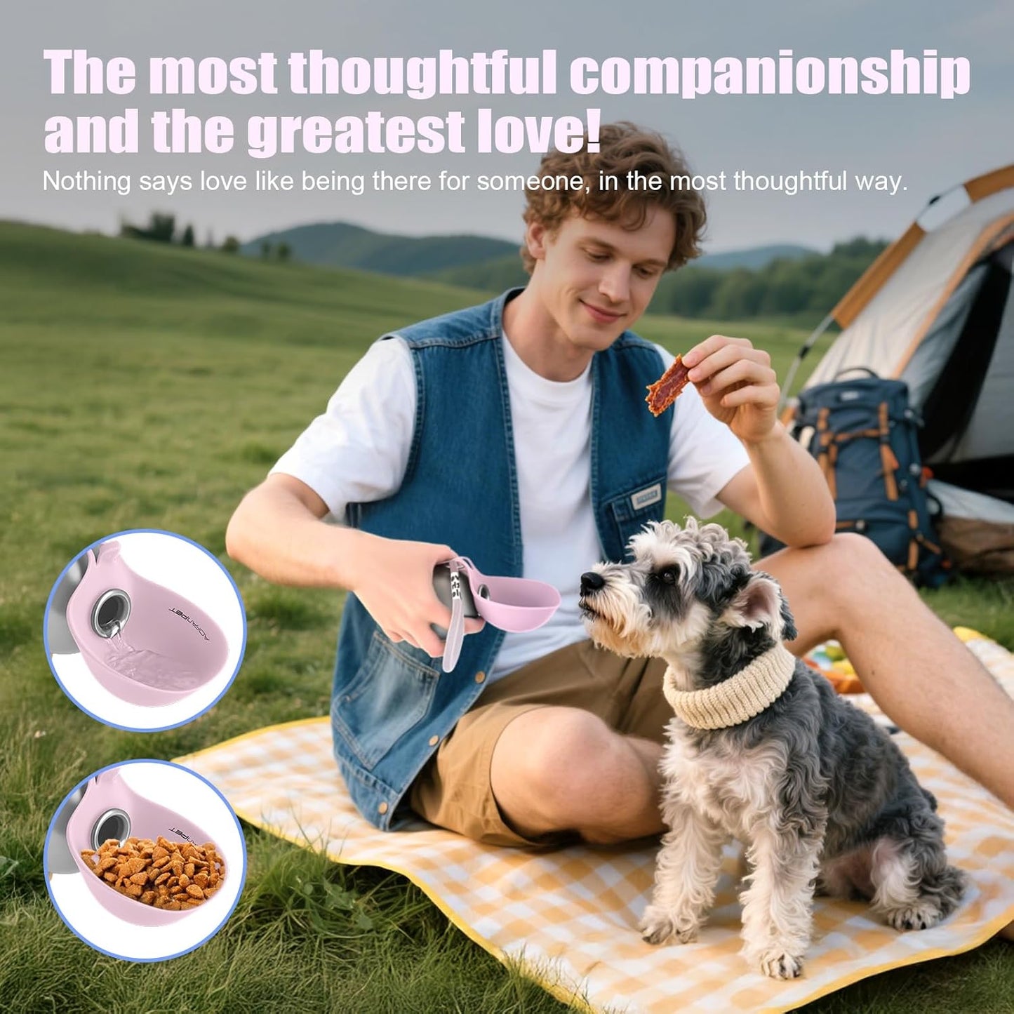Portable Dog Water Bottle 10oz Stainless Steel Travel Dog Water Dispenser with Bowl No-Spill Puppy Water Bottle for Walking Hiking Small Dog Water Bottle