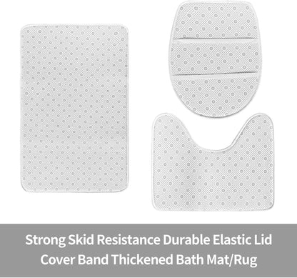 Yellow Lemon Printed Anti-Slip Bathroom Rugs Set - 3-Piece Contour, Oval & Rectangular Mats for Toilet, Vanity & Restrooms