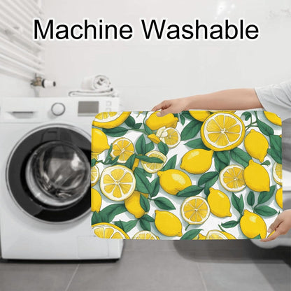 Yellow Lemon Printed Anti-Slip Bathroom Rugs Set - 3-Piece Contour, Oval & Rectangular Mats for Toilet, Vanity & Restrooms