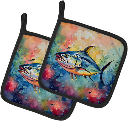 Yellowfin Tuna Pair of Pot Holders Kitchen Heat Resistant Pot Holders Sets Oven Hot Pads for Cooking Baking BBQ, 7 1/2 x 7 1/2