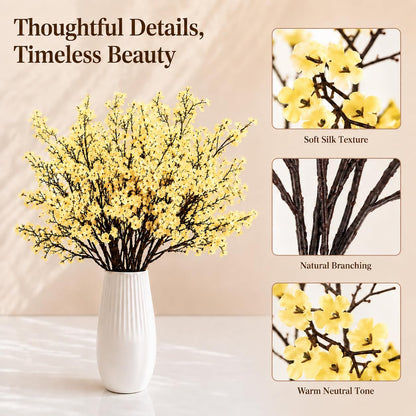6 Bundles Artificial Light Yellow Baby’s Breath Flowers | 18.5 Inch Silk Gypsophila European Style Modern Home Decor Centerpiece Neutral Wedding Flower Arrangements