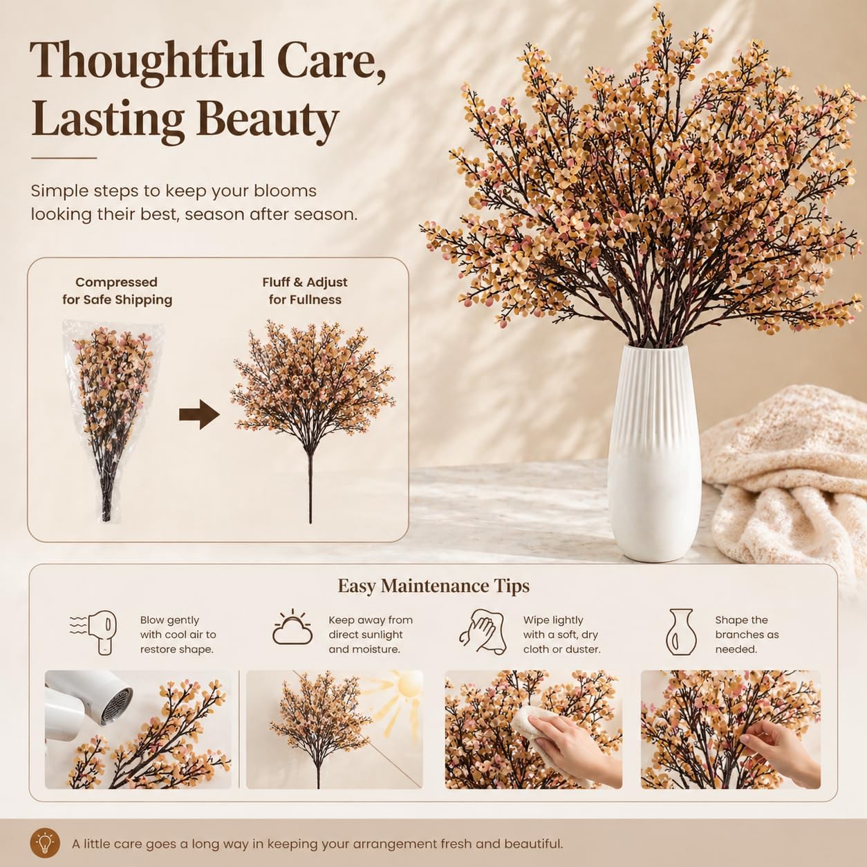 6 Bundles Artificial Light Yellow Baby’s Breath Flowers | 18.5 Inch Silk Gypsophila European Style Modern Home Decor Centerpiece Neutral Wedding Flower Arrangements