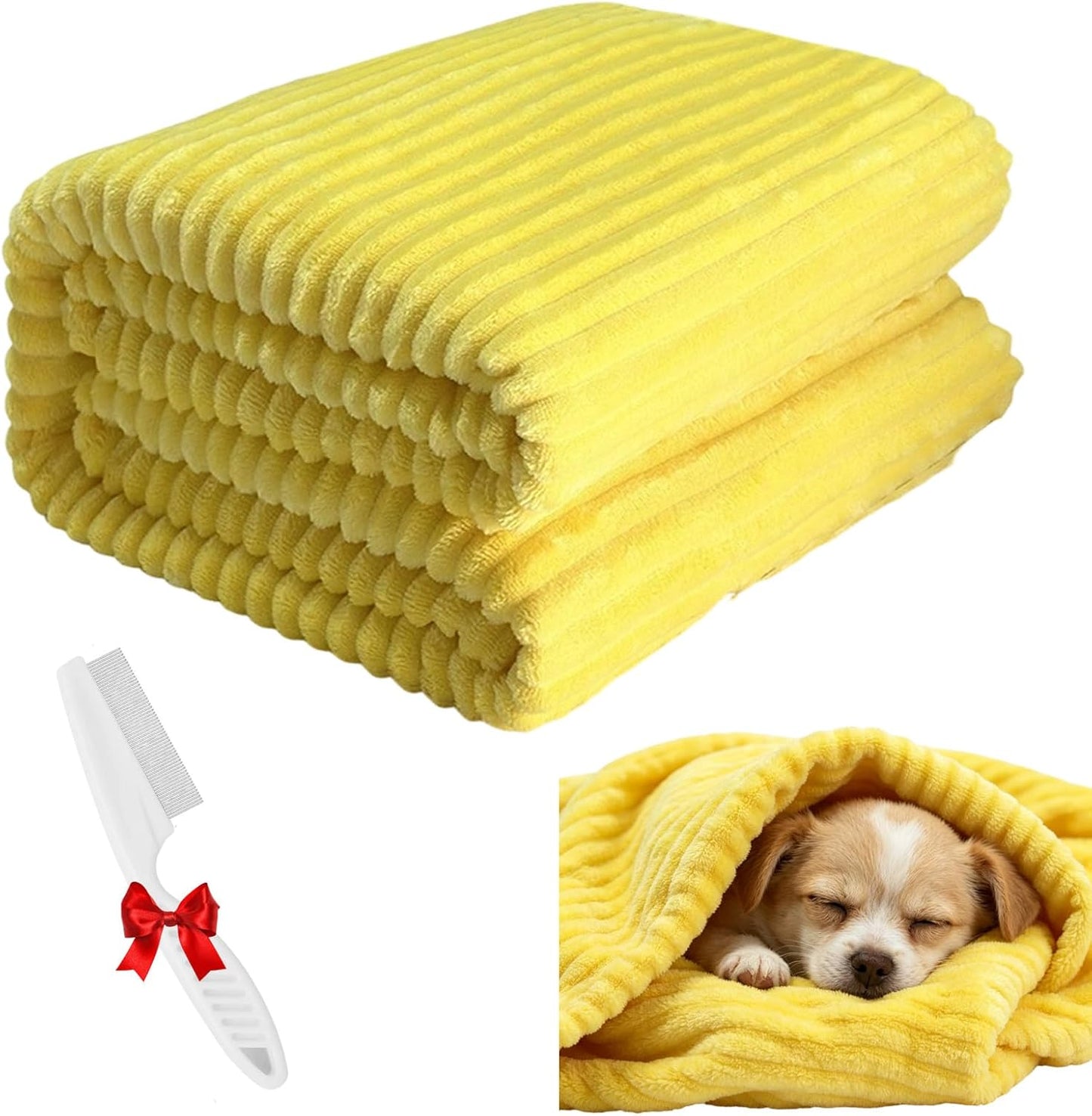 Emotional Support Blanket Yellow,Dog Calming Blankets,Faux Rabbit Fur Pet Blanket for Dogs and Puppies,Soft Cozy Security Blanket,Striped Plush Throw for Crate,Sofa,Bed (Yellow, 27.56 * 39.37IN)