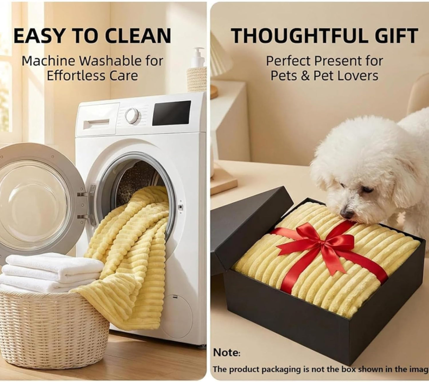Emotional Support Blanket Yellow,Dog Calming Blankets,Faux Rabbit Fur Pet Blanket for Dogs and Puppies,Soft Cozy Security Blanket,Striped Plush Throw for Crate,Sofa,Bed (Yellow, 27.56 * 39.37IN)