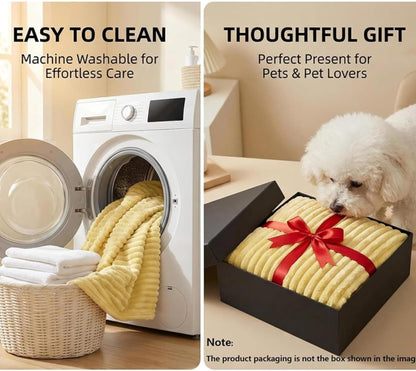 Emotional Support Blanket Yellow,Dog Calming Blankets,Faux Rabbit Fur Pet Blanket for Dogs and Puppies,Soft Cozy Security Blanket,Striped Plush Throw for Crate,Sofa,Bed (Yellow, 27.56 * 39.37IN)