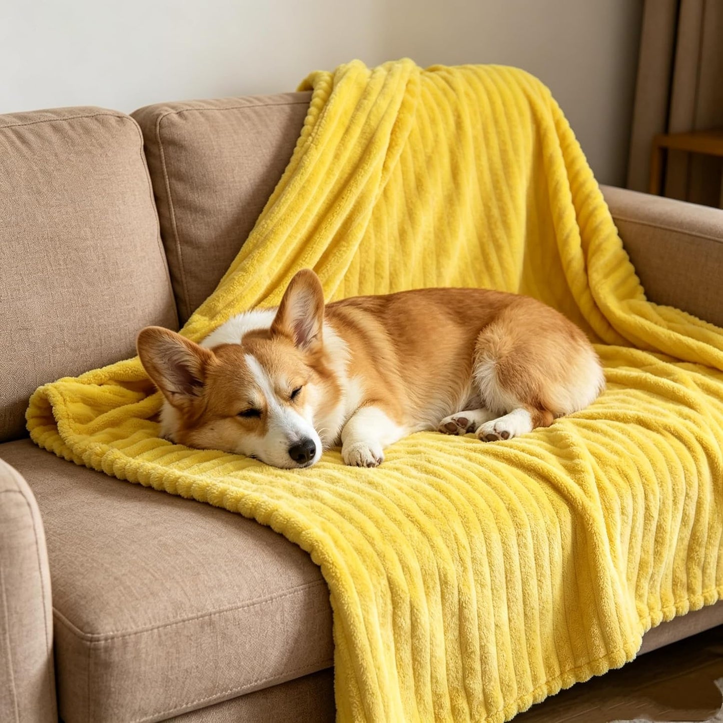 Emotional Support Blanket Yellow,Dog Calming Blankets,Faux Rabbit Fur Pet Blanket for Dogs and Puppies,Soft Cozy Security Blanket,Striped Plush Throw for Crate,Sofa,Bed (Yellow, 27.56 * 39.37IN)