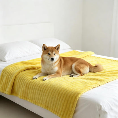 Emotional Support Blanket Yellow,Dog Calming Blankets,Faux Rabbit Fur Pet Blanket for Dogs and Puppies,Soft Cozy Security Blanket,Striped Plush Throw for Crate,Sofa,Bed (Yellow, 27.56 * 39.37IN)