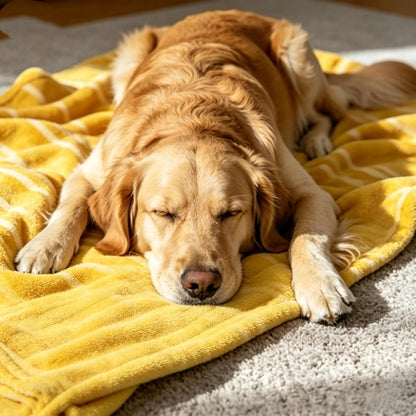 Emotional Support Blanket Yellow,Dog Calming Blankets,Faux Rabbit Fur Pet Blanket for Dogs and Puppies,Soft Cozy Security Blanket,Striped Plush Throw for Crate,Sofa,Bed (Yellow, 27.56 * 39.37IN)