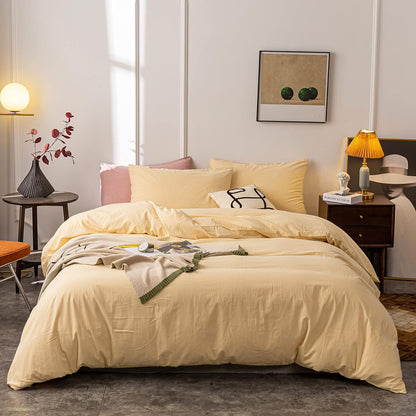 Washed Cotton Duvet Cover Full Ultra Soft 100% Cotton Solid Color Cream Yellow Duvet Cover Set with Zipper Closure -3 Pieces Cream Yellow Full