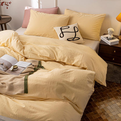 Washed Cotton Duvet Cover Full Ultra Soft 100% Cotton Solid Color Cream Yellow Duvet Cover Set with Zipper Closure -3 Pieces Cream Yellow Full