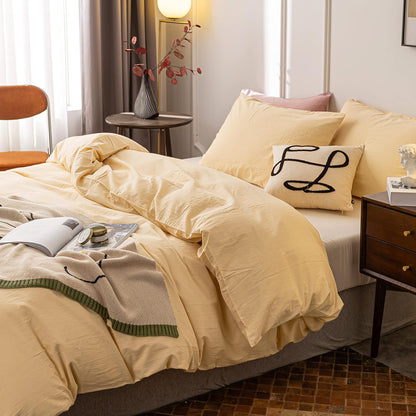 Washed Cotton Duvet Cover Full Ultra Soft 100% Cotton Solid Color Cream Yellow Duvet Cover Set with Zipper Closure -3 Pieces Cream Yellow Full