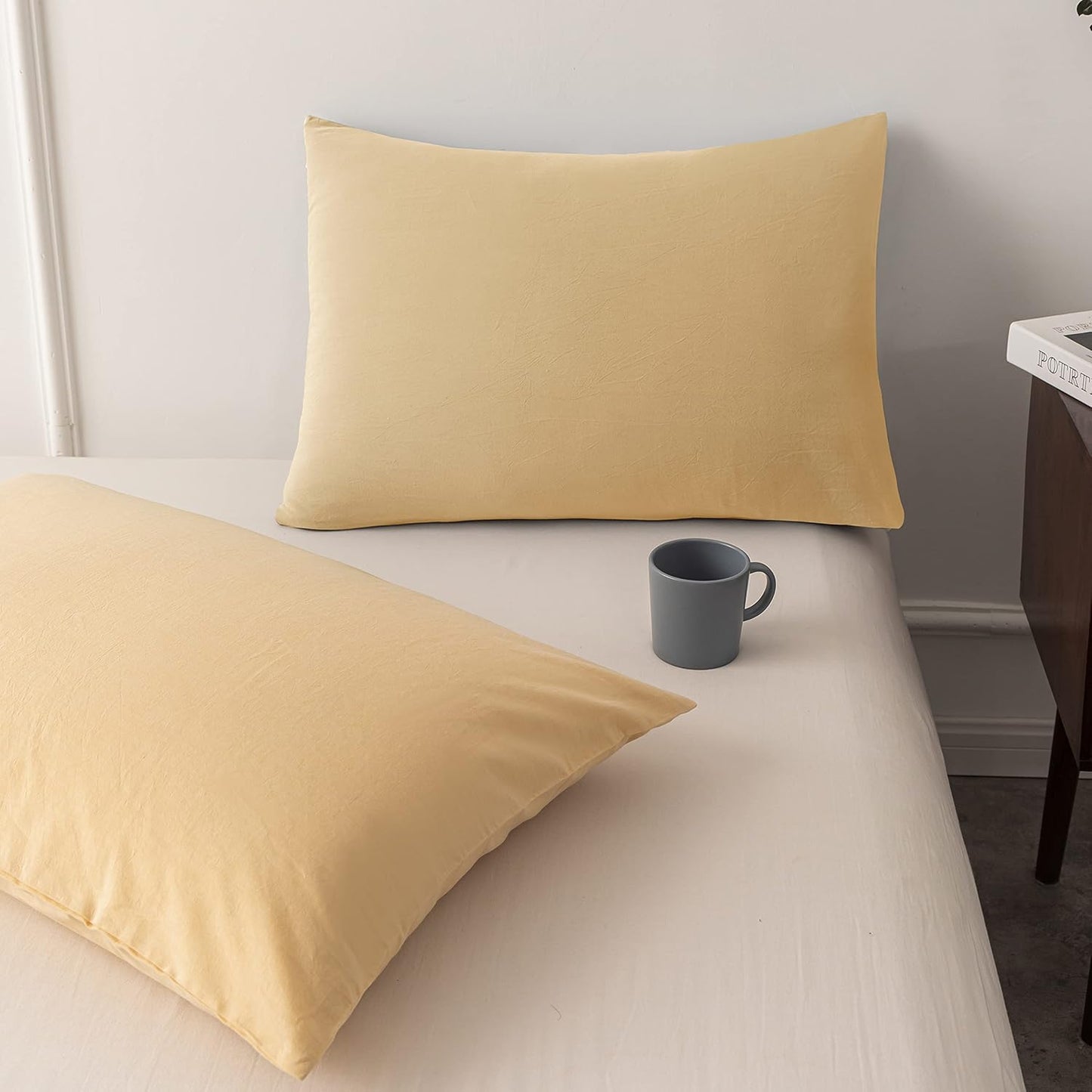 Washed Cotton Duvet Cover Full Ultra Soft 100% Cotton Solid Color Cream Yellow Duvet Cover Set with Zipper Closure -3 Pieces Cream Yellow Full