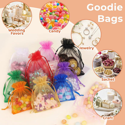 50PCS Organza Bags 5x7 Yellow Small Gift Bags Mesh Drawstring | Party Favor Goodie Bag Bulk, Jewelry Sachet Candy Treat Soap Makeup Pouches, Wrap for Wedding Baby Shower Birthday Halloween