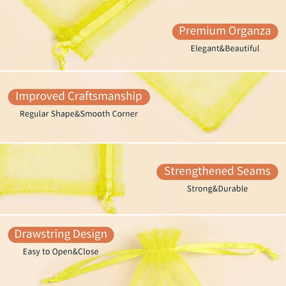 50PCS Organza Bags 5x7 Yellow Small Gift Bags Mesh Drawstring | Party Favor Goodie Bag Bulk, Jewelry Sachet Candy Treat Soap Makeup Pouches, Wrap for Wedding Baby Shower Birthday Halloween