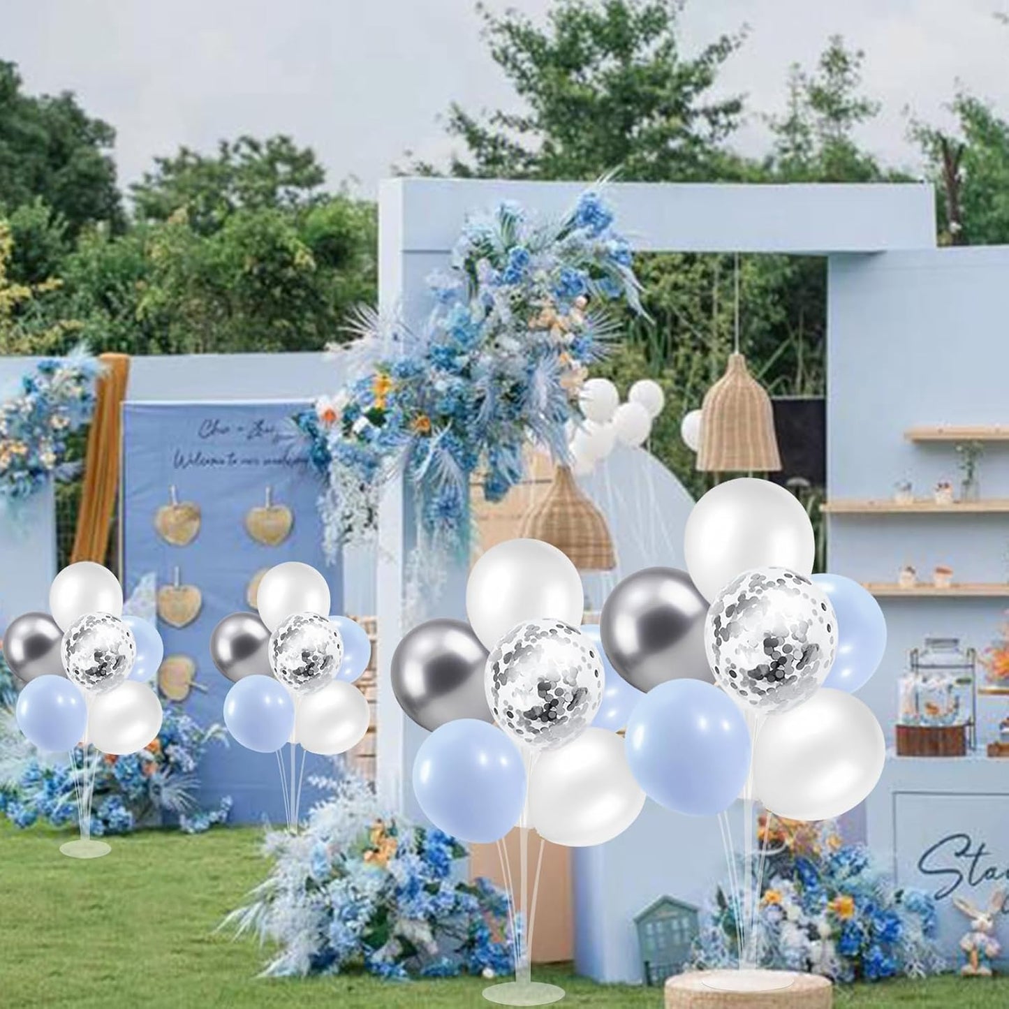 4Set Yellow and White Balloon Stand Table Centerpiece Party Decor | Sunflower Daisy Bee Birthday Baby Shower Bridal Shower Engagement Wedding Spring Summer Backyard Party Decorations
