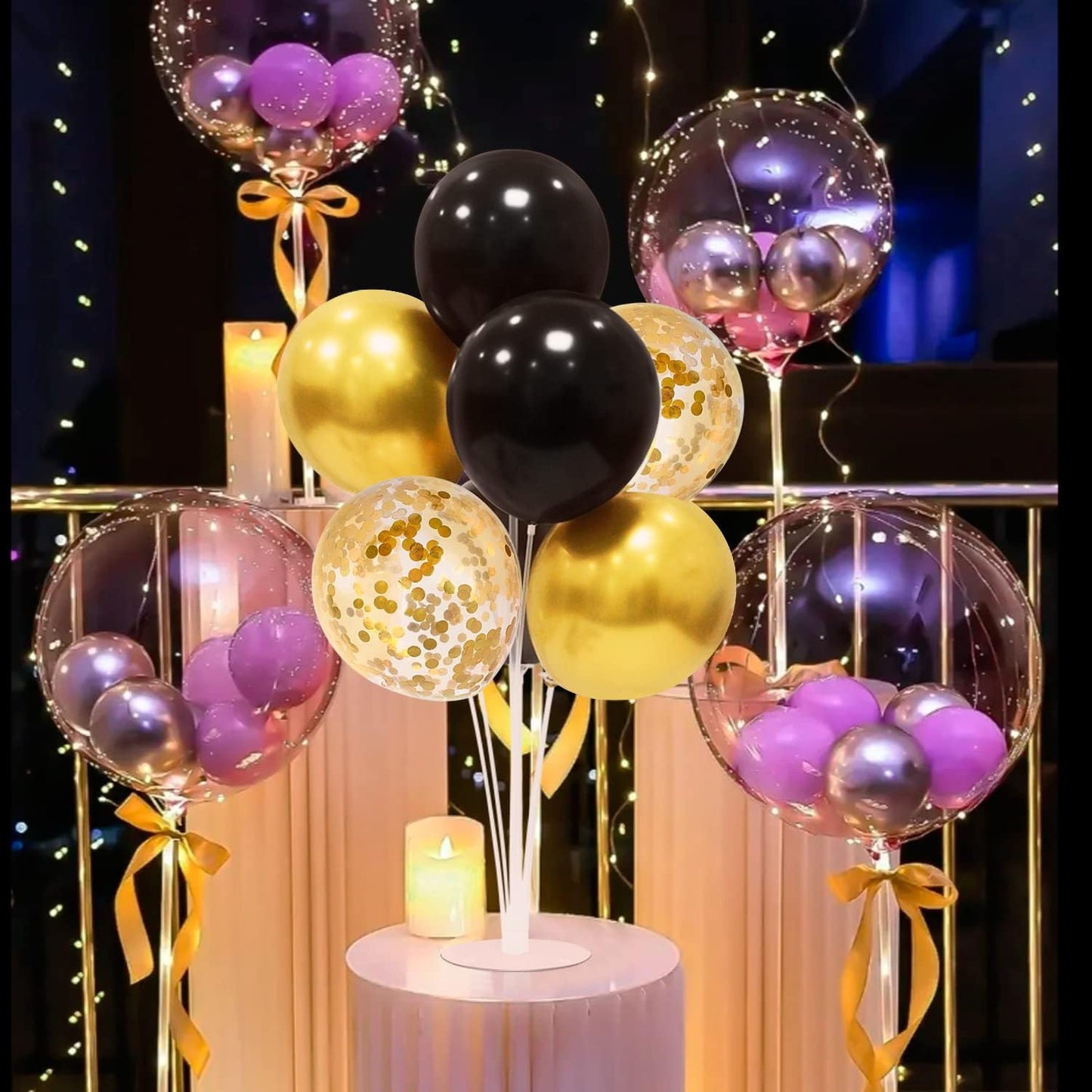 4Set Yellow and White Balloon Stand Table Centerpiece Party Decor | Sunflower Daisy Bee Birthday Baby Shower Bridal Shower Engagement Wedding Spring Summer Backyard Party Decorations