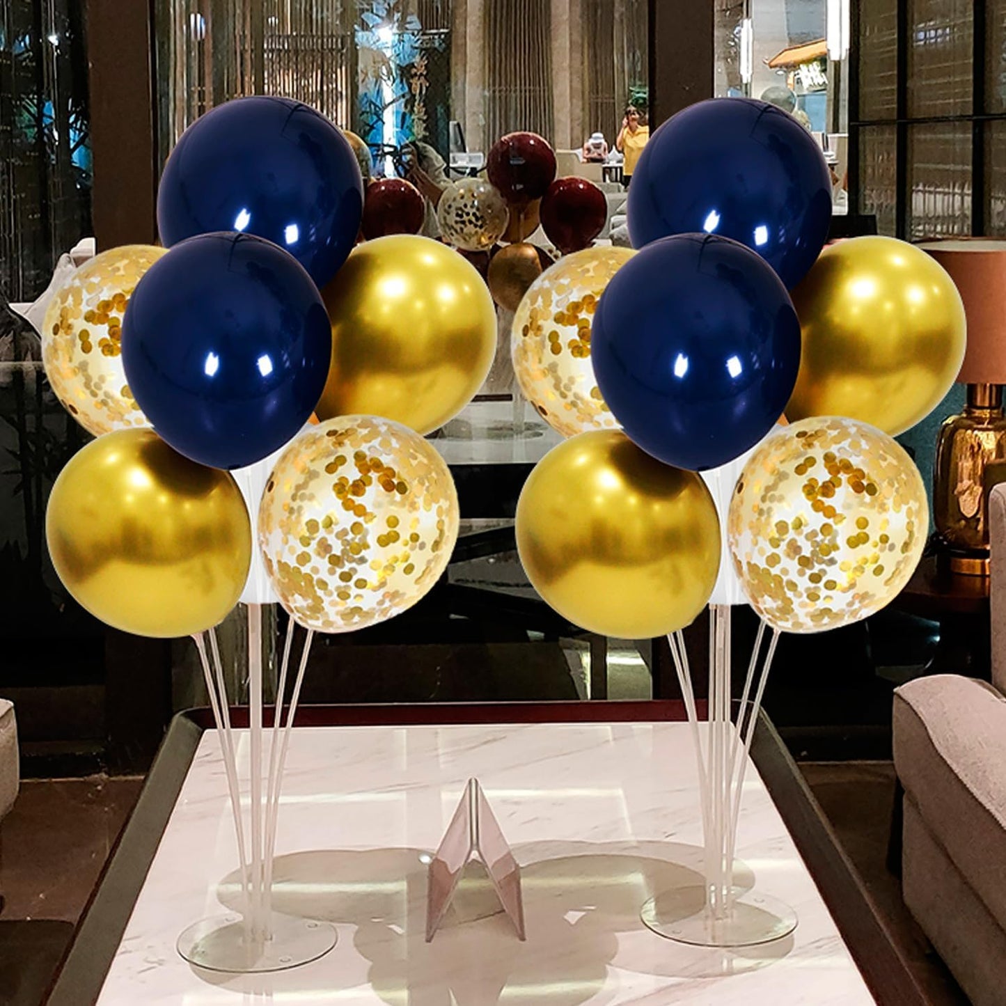 4Set Yellow and White Balloon Stand Table Centerpiece Party Decor | Sunflower Daisy Bee Birthday Baby Shower Bridal Shower Engagement Wedding Spring Summer Backyard Party Decorations