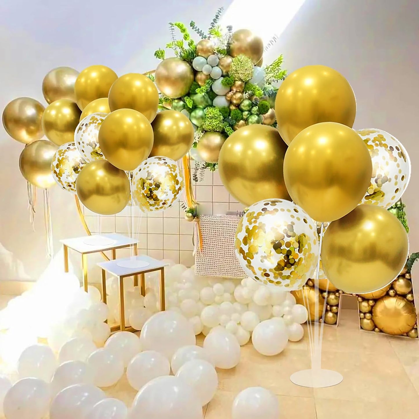 4Set Yellow and White Balloon Stand Table Centerpiece Party Decor | Sunflower Daisy Bee Birthday Baby Shower Bridal Shower Engagement Wedding Spring Summer Backyard Party Decorations