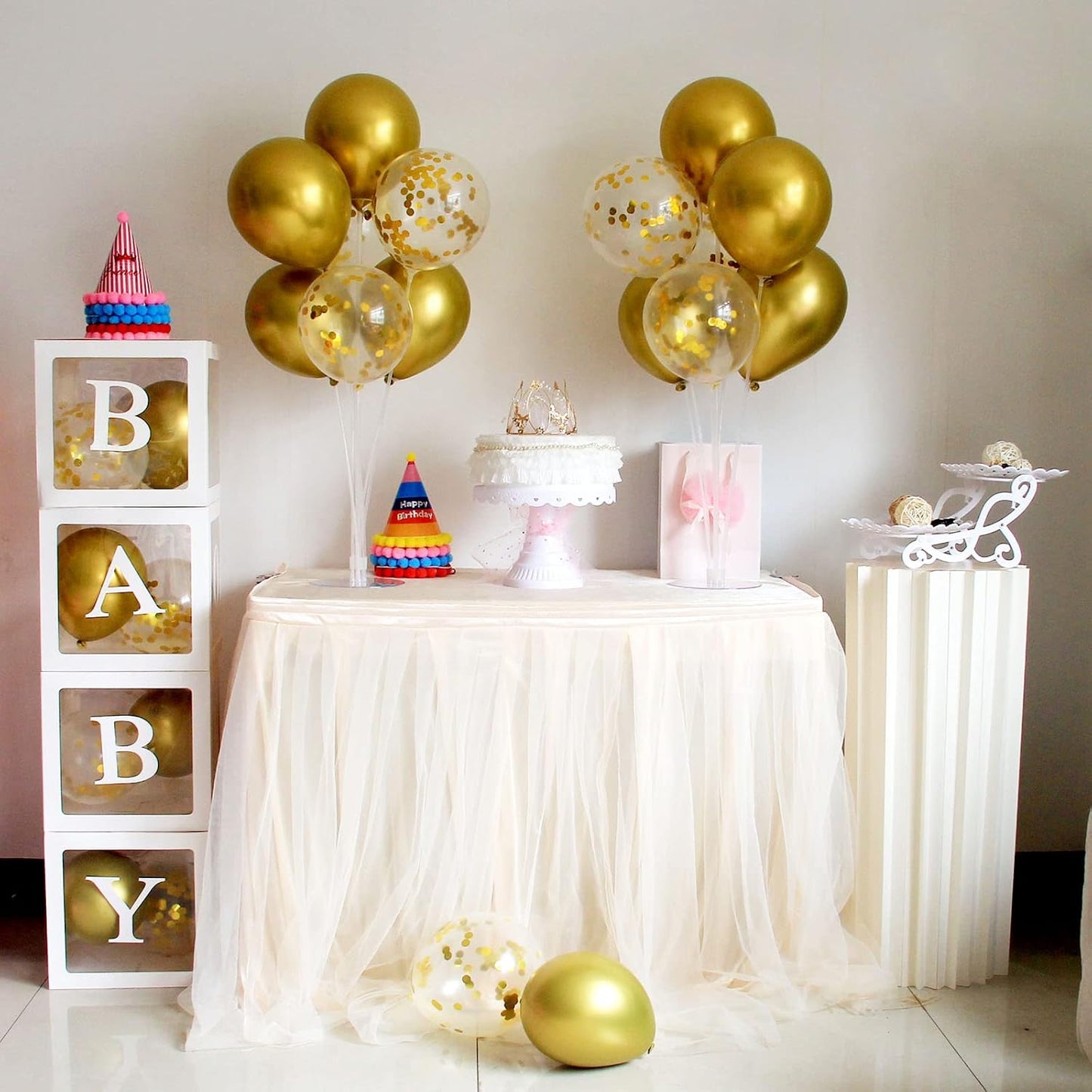 4Set Yellow and White Balloon Stand Table Centerpiece Party Decor | Sunflower Daisy Bee Birthday Baby Shower Bridal Shower Engagement Wedding Spring Summer Backyard Party Decorations