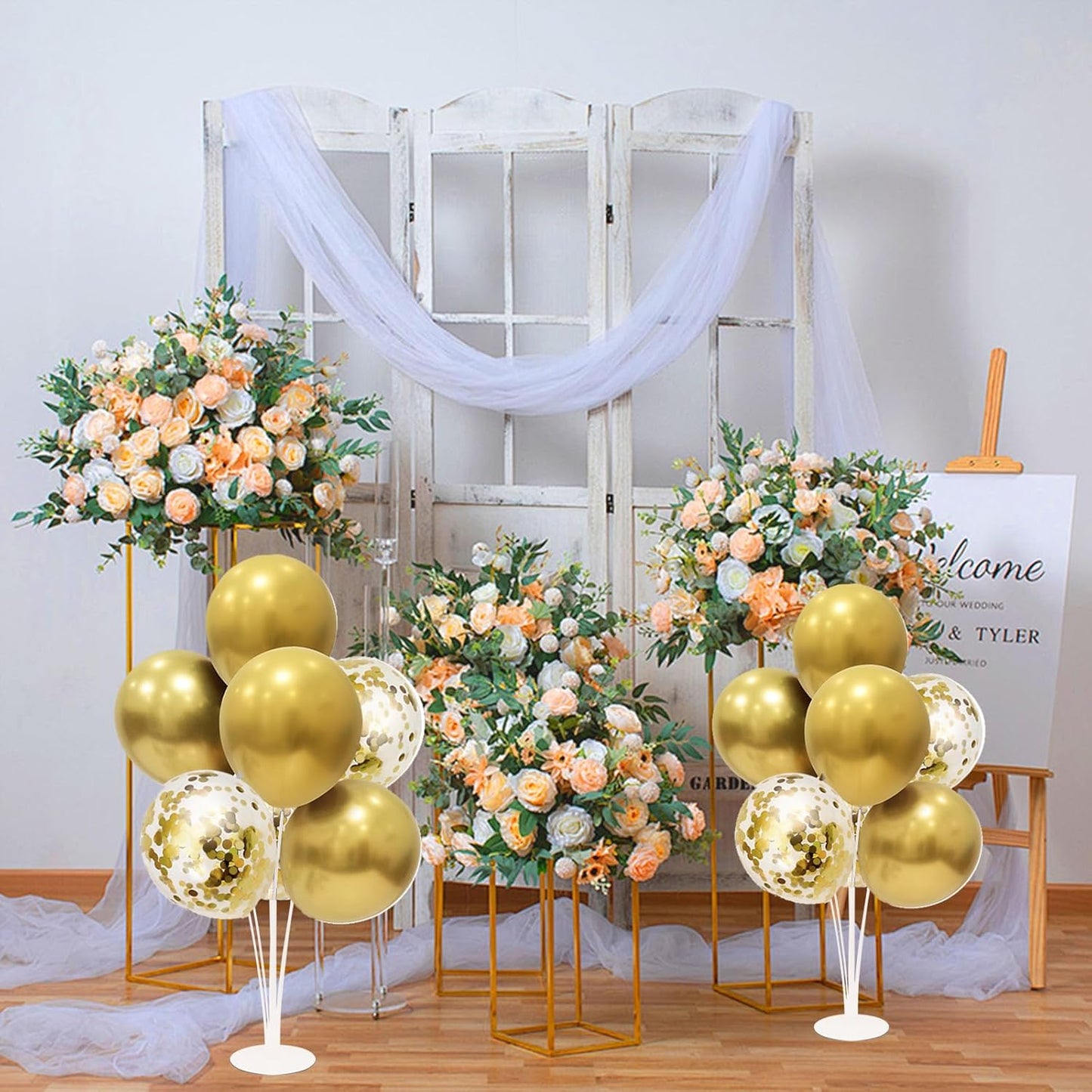 4Set Yellow and White Balloon Stand Table Centerpiece Party Decor | Sunflower Daisy Bee Birthday Baby Shower Bridal Shower Engagement Wedding Spring Summer Backyard Party Decorations