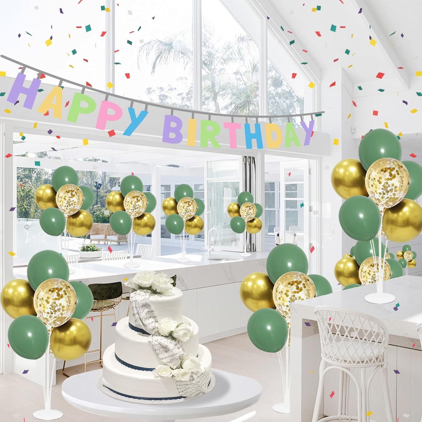 4Set Yellow and White Balloon Stand Table Centerpiece Party Decor | Sunflower Daisy Bee Birthday Baby Shower Bridal Shower Engagement Wedding Spring Summer Backyard Party Decorations