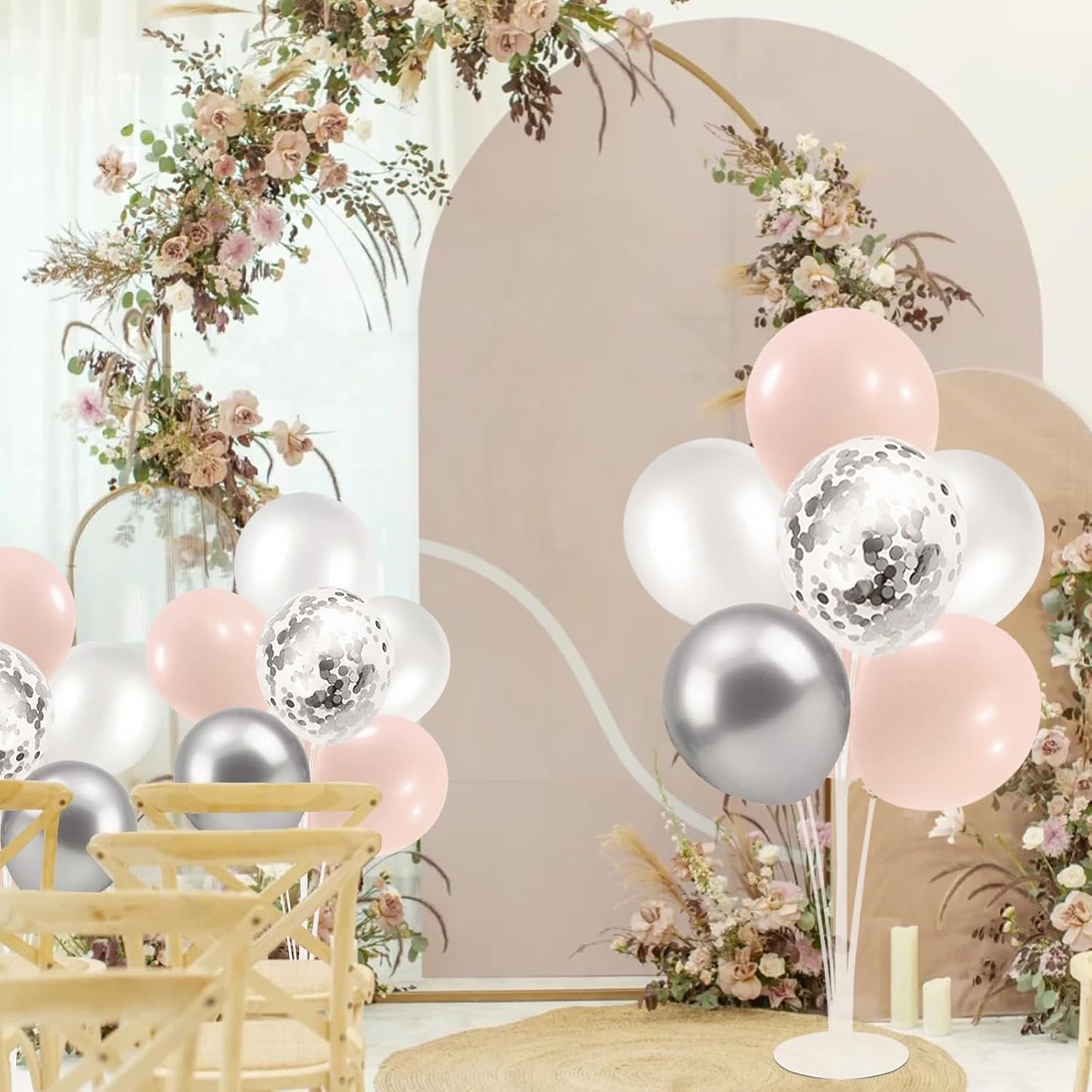 4Set Yellow and White Balloon Stand Table Centerpiece Party Decor | Sunflower Daisy Bee Birthday Baby Shower Bridal Shower Engagement Wedding Spring Summer Backyard Party Decorations