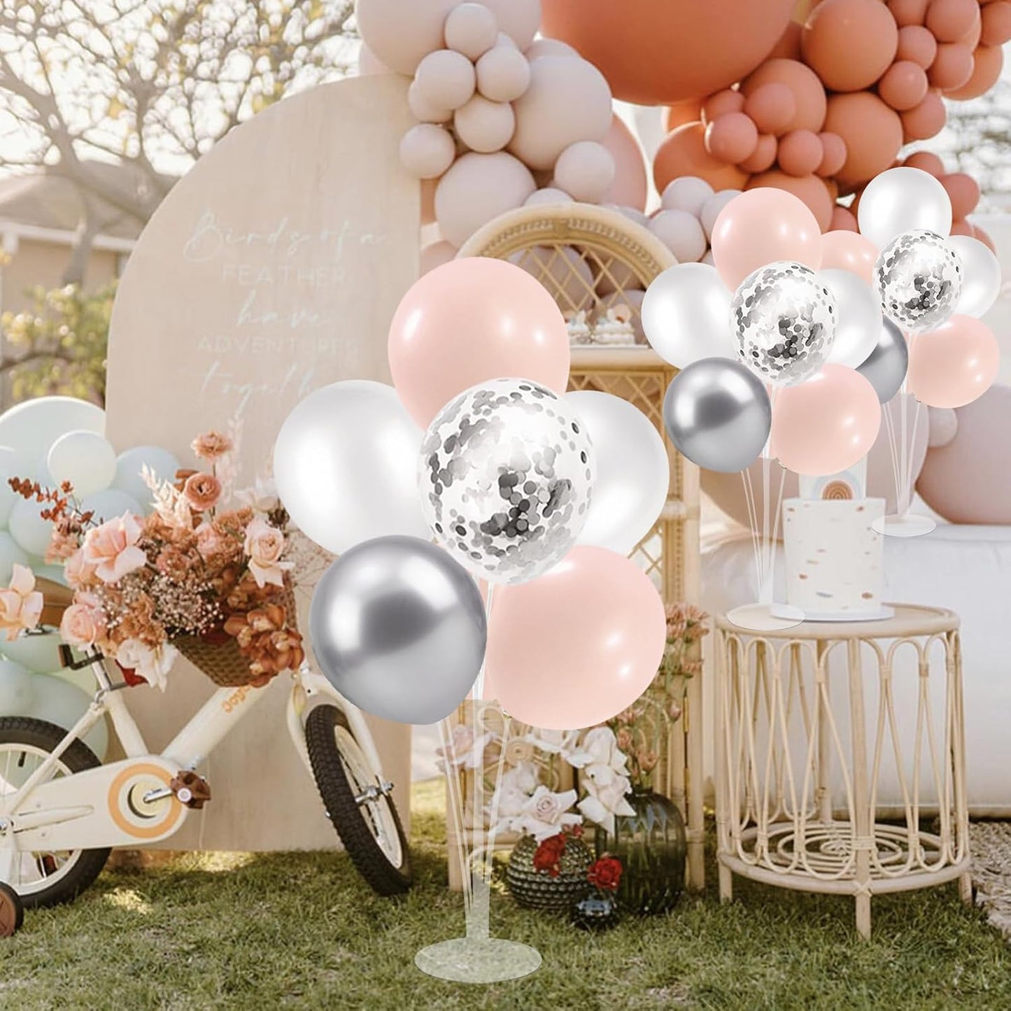 4Set Yellow and White Balloon Stand Table Centerpiece Party Decor | Sunflower Daisy Bee Birthday Baby Shower Bridal Shower Engagement Wedding Spring Summer Backyard Party Decorations