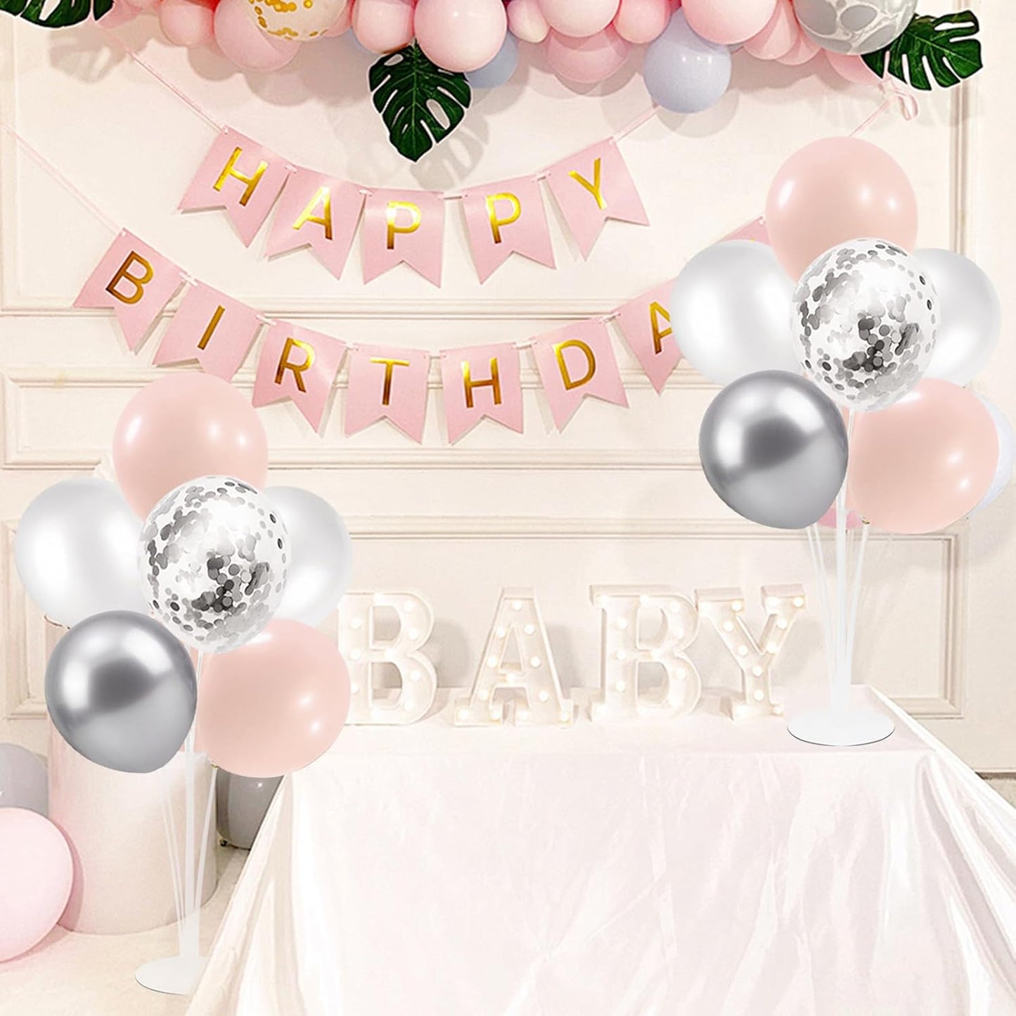 4Set Yellow and White Balloon Stand Table Centerpiece Party Decor | Sunflower Daisy Bee Birthday Baby Shower Bridal Shower Engagement Wedding Spring Summer Backyard Party Decorations