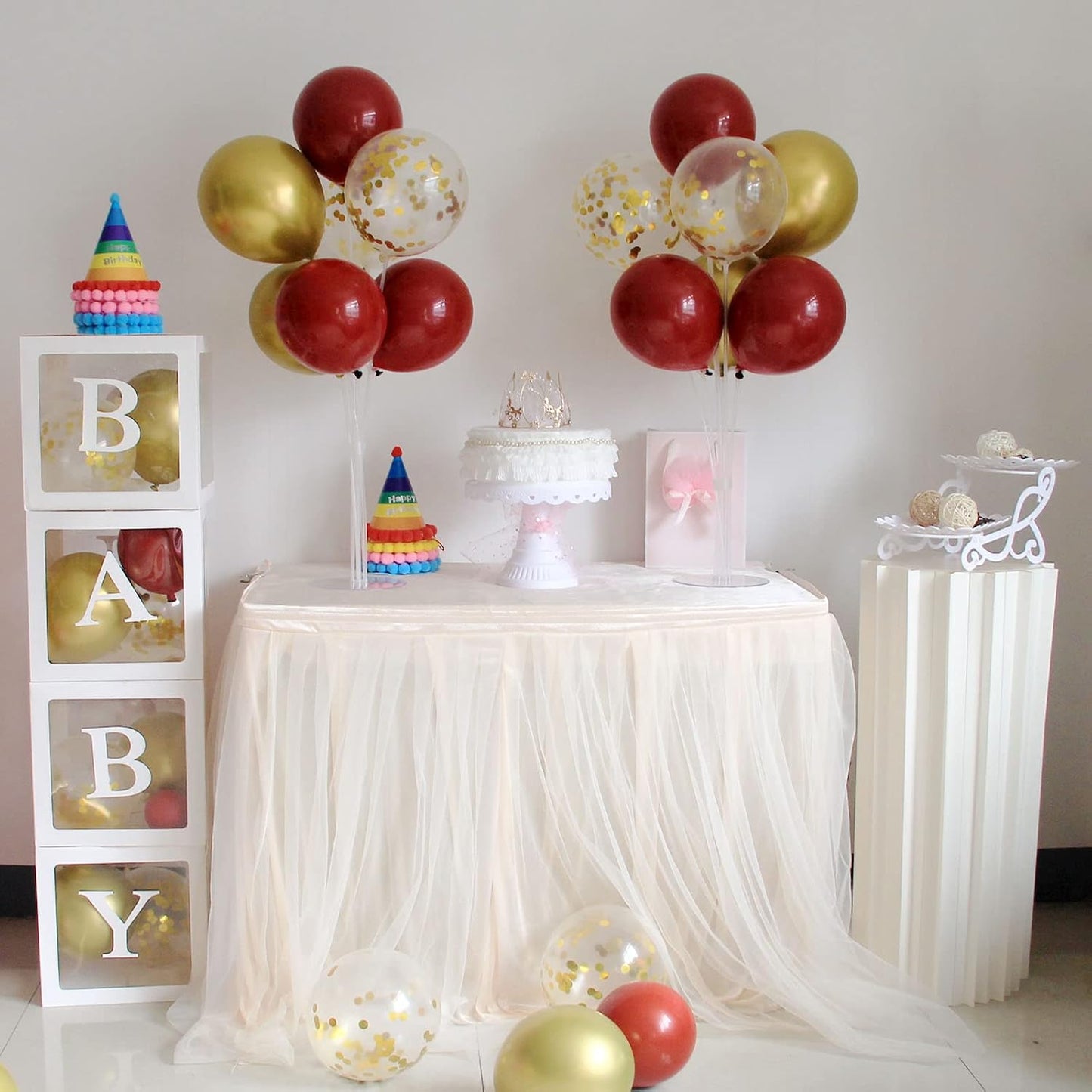 4Set Yellow and White Balloon Stand Table Centerpiece Party Decor | Sunflower Daisy Bee Birthday Baby Shower Bridal Shower Engagement Wedding Spring Summer Backyard Party Decorations