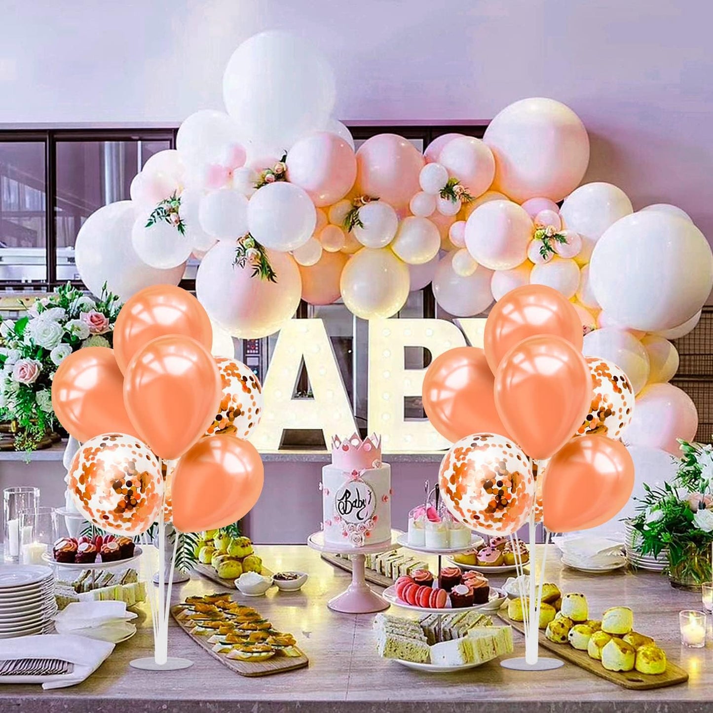 4Set Yellow and White Balloon Stand Table Centerpiece Party Decor | Sunflower Daisy Bee Birthday Baby Shower Bridal Shower Engagement Wedding Spring Summer Backyard Party Decorations