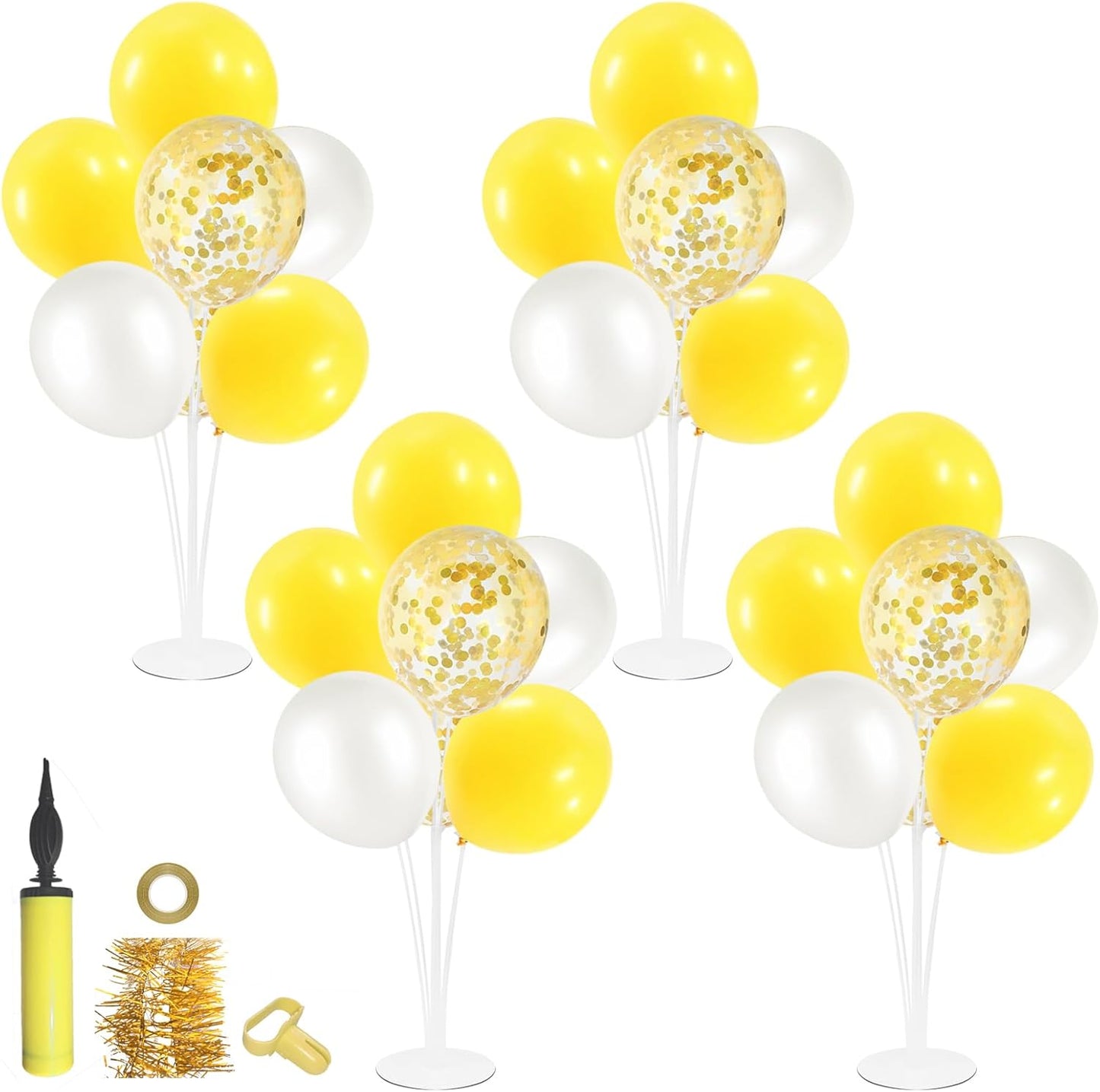 4Set Yellow and White Balloon Stand Table Centerpiece Party Decor | Sunflower Daisy Bee Birthday Baby Shower Bridal Shower Engagement Wedding Spring Summer Backyard Party Decorations
