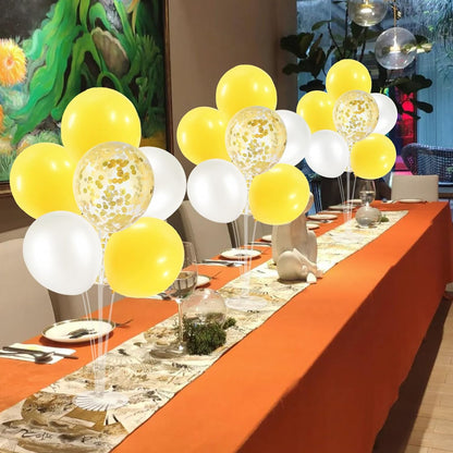 4Set Yellow and White Balloon Stand Table Centerpiece Party Decor | Sunflower Daisy Bee Birthday Baby Shower Bridal Shower Engagement Wedding Spring Summer Backyard Party Decorations