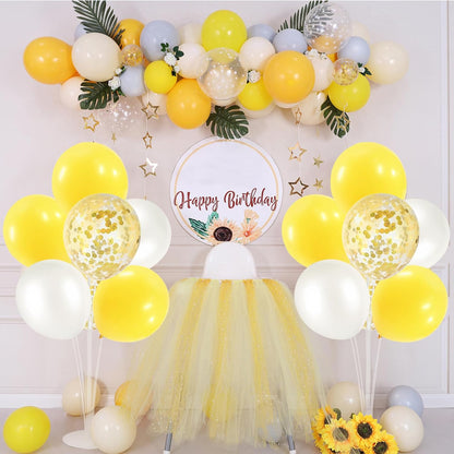 4Set Yellow and White Balloon Stand Table Centerpiece Party Decor | Sunflower Daisy Bee Birthday Baby Shower Bridal Shower Engagement Wedding Spring Summer Backyard Party Decorations