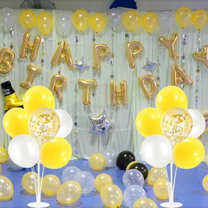 4Set Yellow and White Balloon Stand Table Centerpiece Party Decor | Sunflower Daisy Bee Birthday Baby Shower Bridal Shower Engagement Wedding Spring Summer Backyard Party Decorations