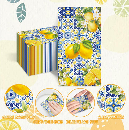 100pcs Lemon Paper Napkins 3 Ply Lemon Summer Bathroom Napkins Cocktail Luncheon Lemons Napkin Disposable Guest Towels for Bathroom Summer Home Party Kitchen Decor