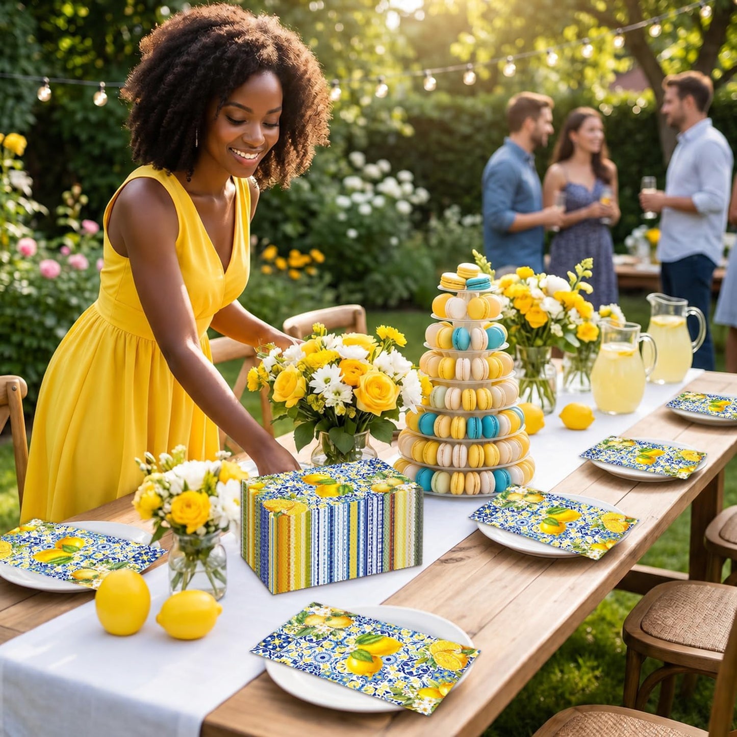 100pcs Lemon Paper Napkins 3 Ply Lemon Summer Bathroom Napkins Cocktail Luncheon Lemons Napkin Disposable Guest Towels for Bathroom Summer Home Party Kitchen Decor