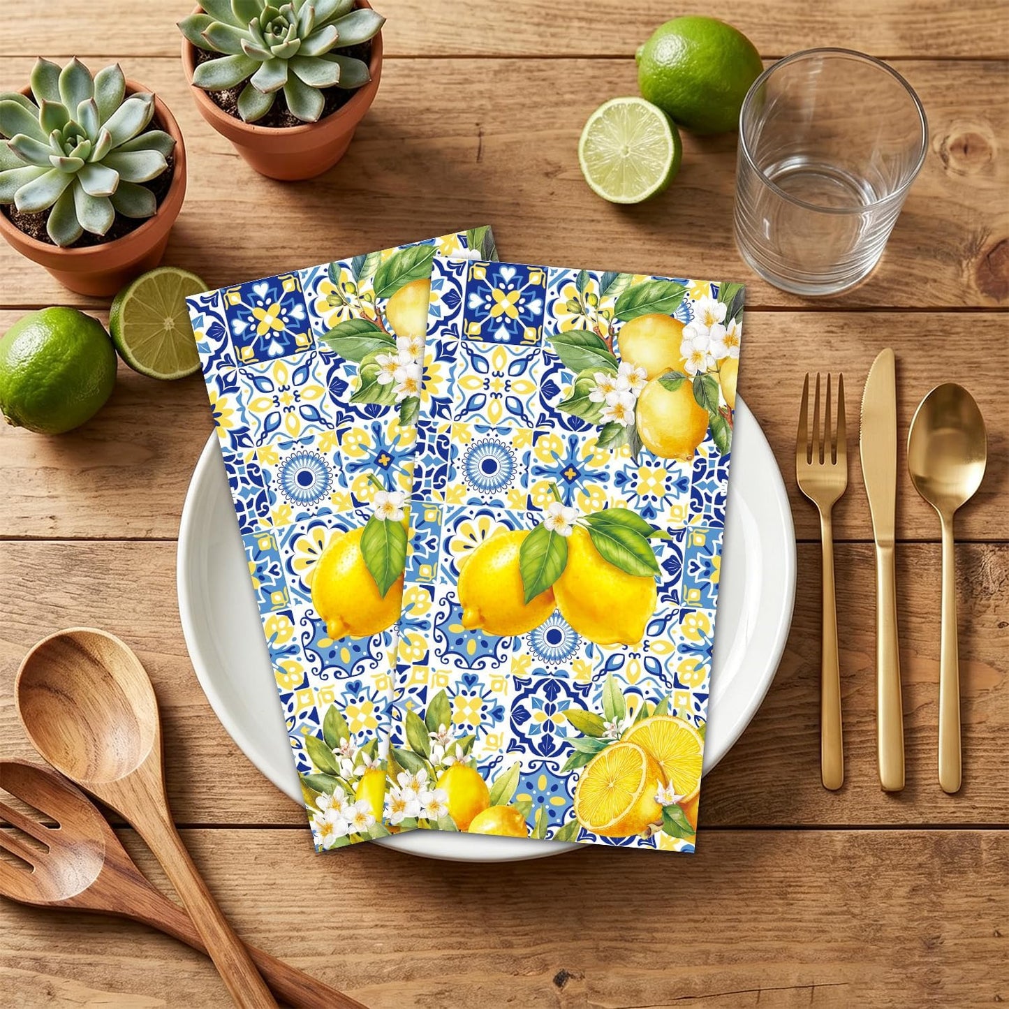 100pcs Lemon Paper Napkins 3 Ply Lemon Summer Bathroom Napkins Cocktail Luncheon Lemons Napkin Disposable Guest Towels for Bathroom Summer Home Party Kitchen Decor