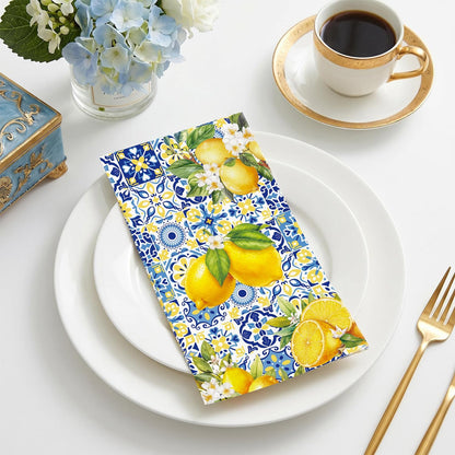 100pcs Lemon Paper Napkins 3 Ply Lemon Summer Bathroom Napkins Cocktail Luncheon Lemons Napkin Disposable Guest Towels for Bathroom Summer Home Party Kitchen Decor