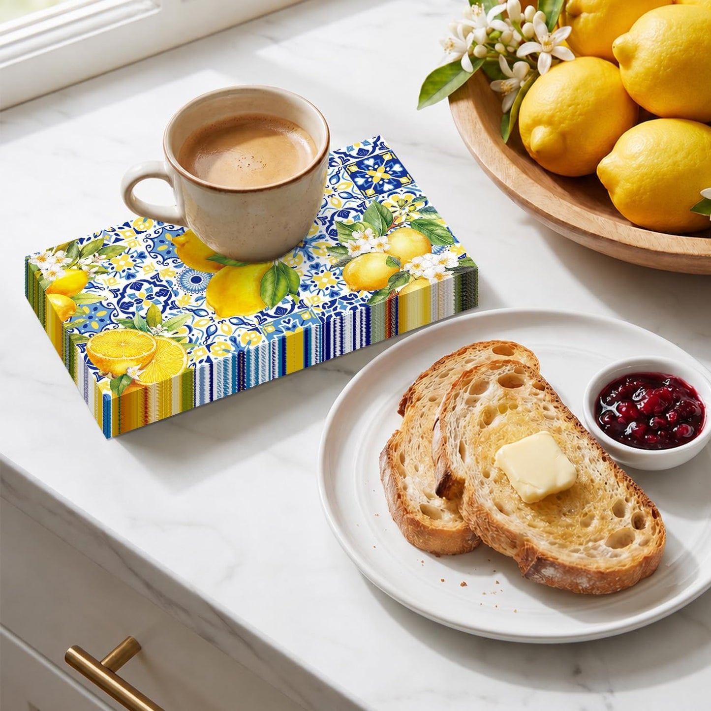 100pcs Lemon Paper Napkins 3 Ply Lemon Summer Bathroom Napkins Cocktail Luncheon Lemons Napkin Disposable Guest Towels for Bathroom Summer Home Party Kitchen Decor