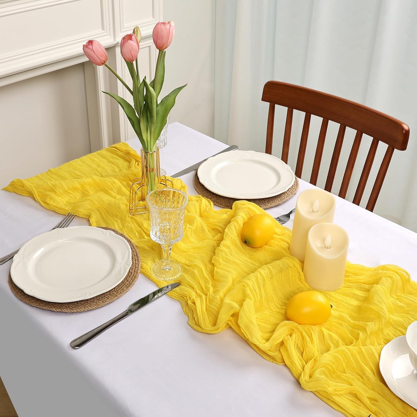 8 Pack Lemon Yellow Cheesecloth Table Runner 10ft Boho Gauze 120 Inch Cheese Cloth Table Runner Rustic Sheer for Spring Holiday Baby Shower Party Décor Home Wedding Decoration