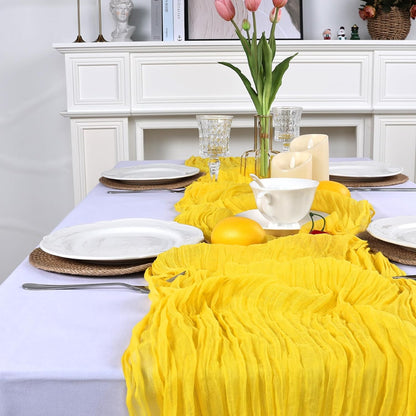 8 Pack Lemon Yellow Cheesecloth Table Runner 10ft Boho Gauze 120 Inch Cheese Cloth Table Runner Rustic Sheer for Spring Holiday Baby Shower Party Décor Home Wedding Decoration