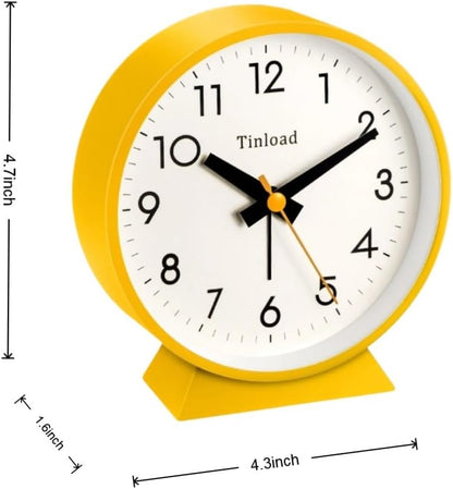 4.5" Battery Operated Antique Retro Analog Alarm Clock, Small Silent Bedside Desk Clock,Lighted on Demand, Battery Operated, Snooze, for Living Room, Bedroom, Bedside, Desk(Yellow)