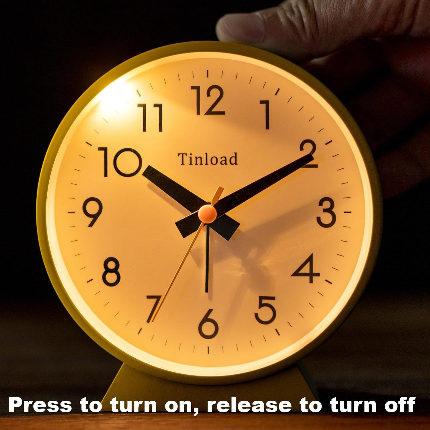 4.5" Battery Operated Antique Retro Analog Alarm Clock, Small Silent Bedside Desk Clock,Lighted on Demand, Battery Operated, Snooze, for Living Room, Bedroom, Bedside, Desk(Yellow)