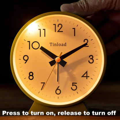 4.5" Battery Operated Antique Retro Analog Alarm Clock, Small Silent Bedside Desk Clock,Lighted on Demand, Battery Operated, Snooze, for Living Room, Bedroom, Bedside, Desk(Yellow)